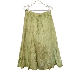 Vintage Uniti Casual Chartreuse Green Cotton Pull On A-Line Maxi Skirt Free Size